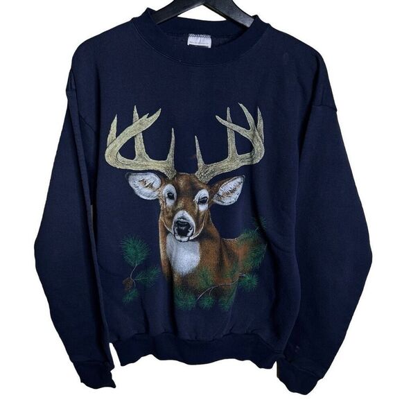 Vintage 90s Nature Deer Sweatshirt Crewneck Made In USA Large - Picture 1 of 4